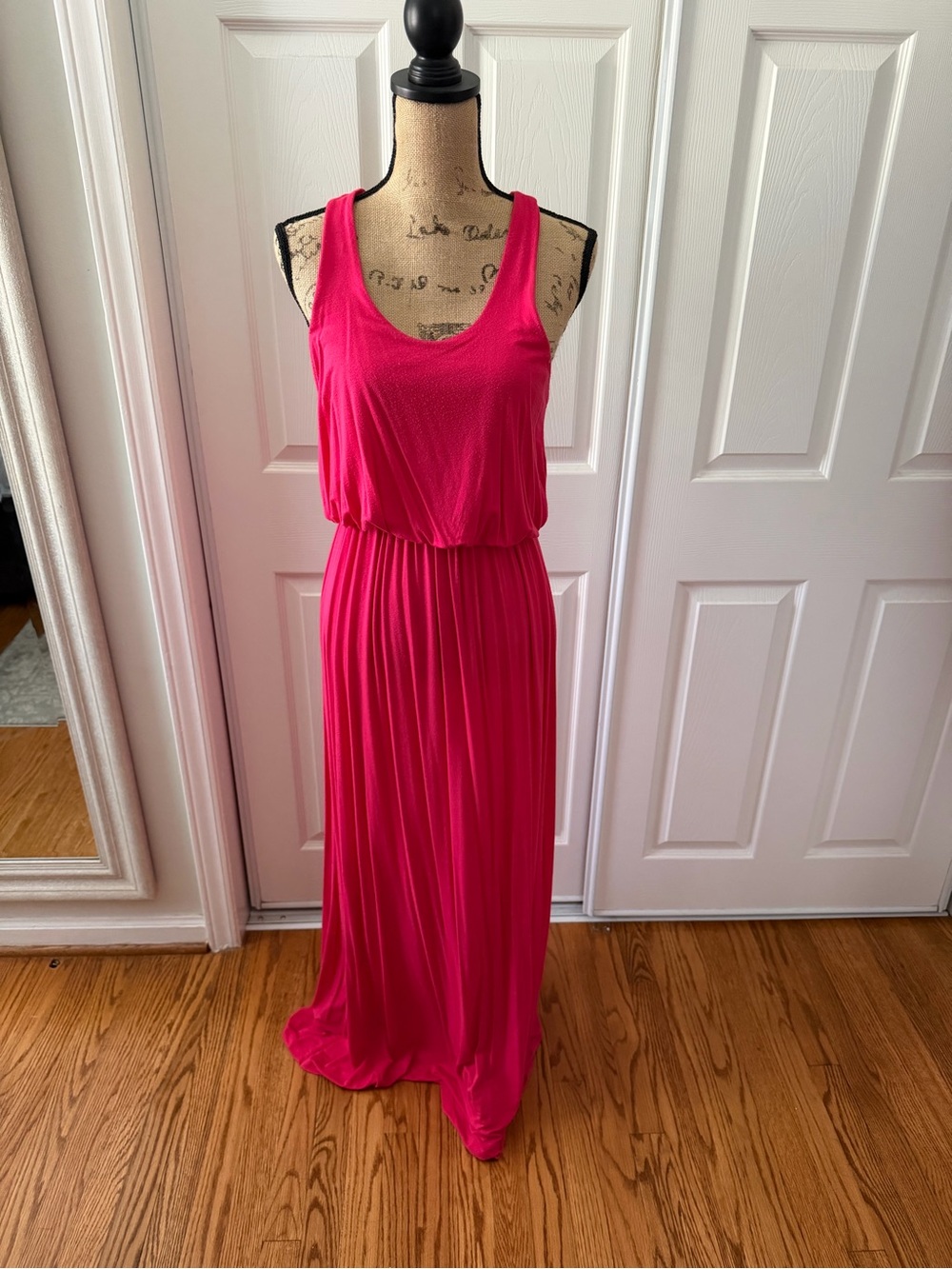 Lush Hot Pink Sleeveless Pleated Maxi Dress